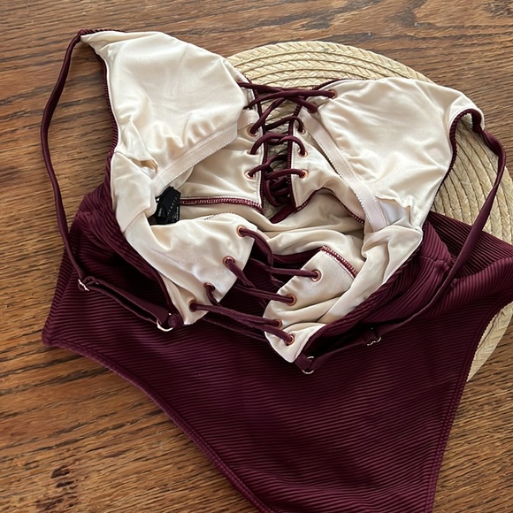 L. A Hearts Front & Back Lace Up One Piece Swimsuit Size Large - Picture 6 of 9